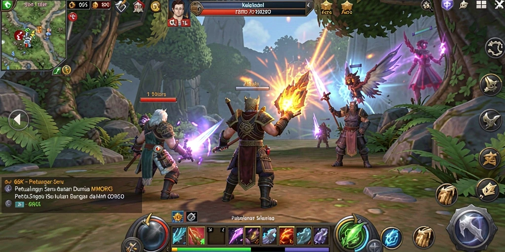 Tangkapan layar gameplay 66K yang menunjukkan pertarungan seru di dunia MMORPG.