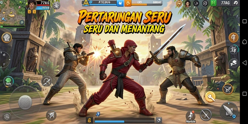 Screenshot 77AG menampilkan aksi pertarungan yang mendebarkan.