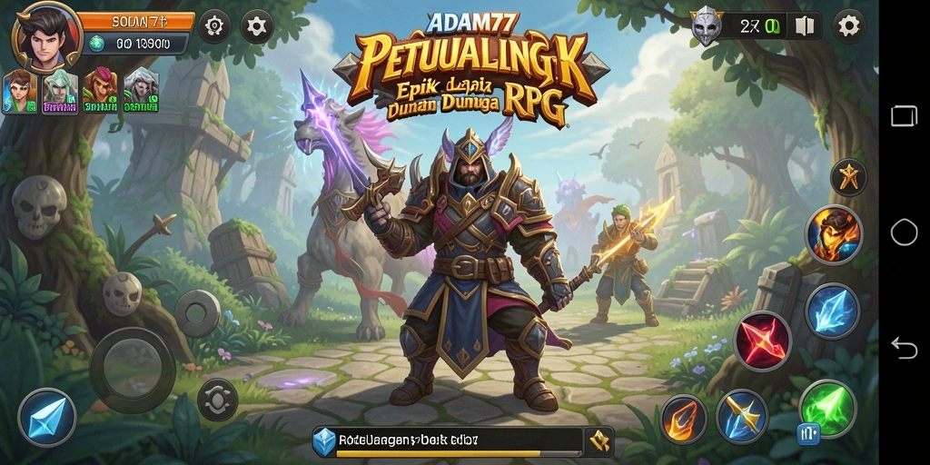Screenshot gameplay ADAM77 yang menunjukkan pertarungan epik RPG.