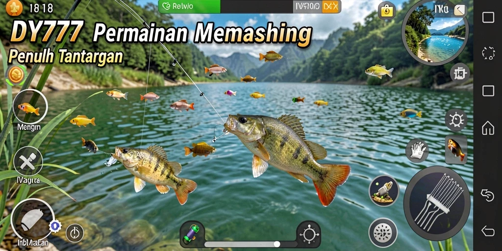 Tampilan gameplay DY777 saat memancing ikan besar di lautan.