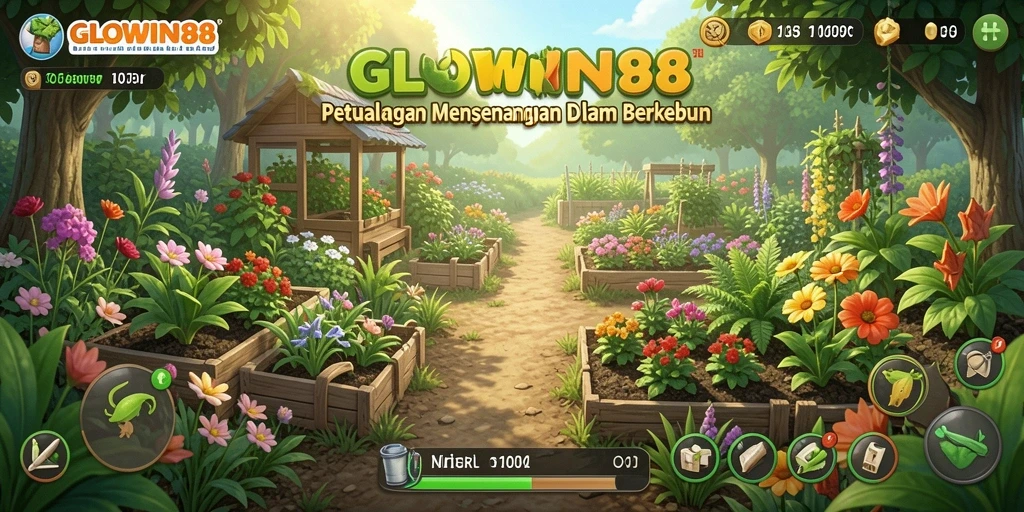 Tampilan menarik dari gameplay GLOWIN88 dengan kebun yang subur.