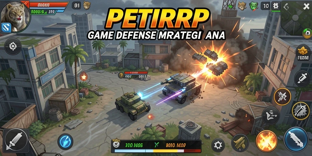 Screenshot menunjukkan aksi seru dalam pertahanan tower di PETIRRP.