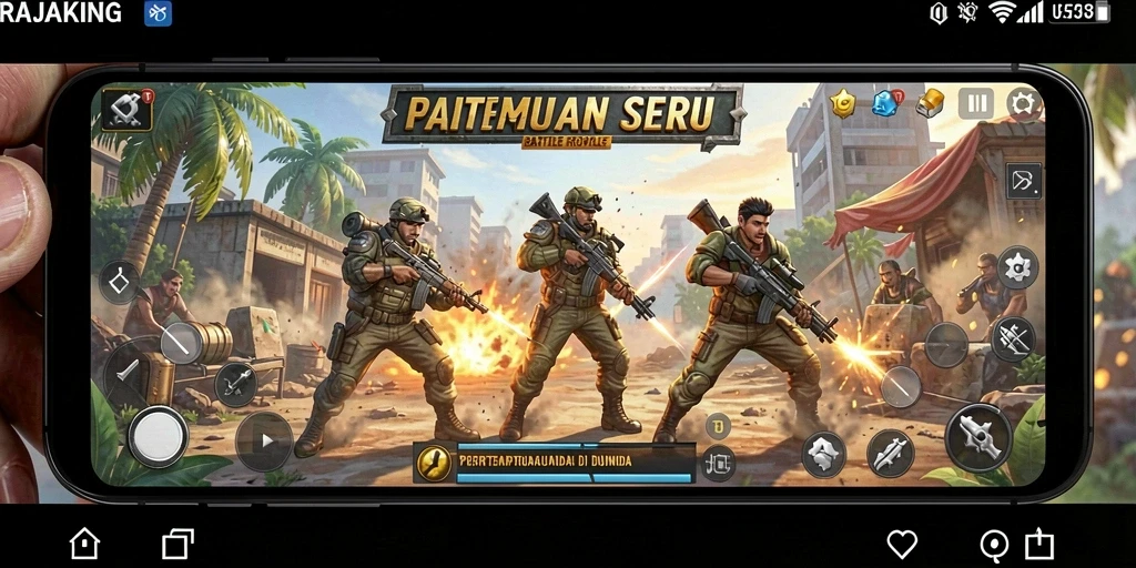 Gameplay mendebarkan di RAJAKING saat bertempur melawan musuh.
