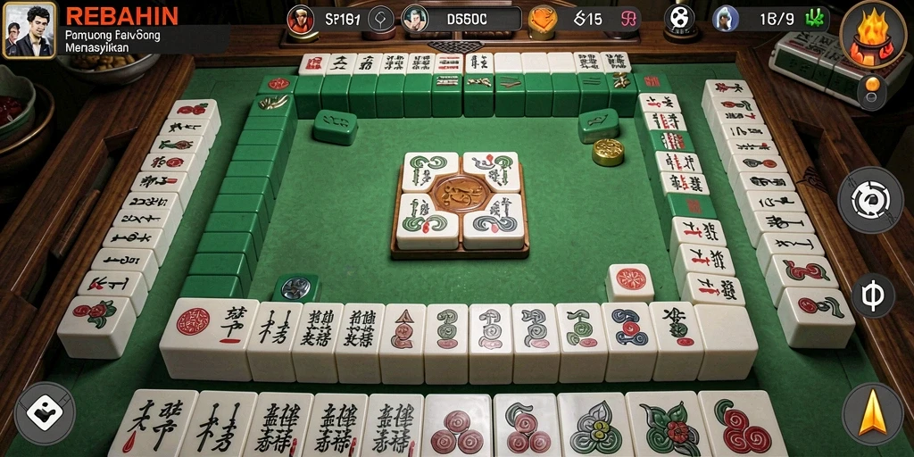 Tampilan gameplay seru REBAHIN dengan ubin Mahjong yang menantang.