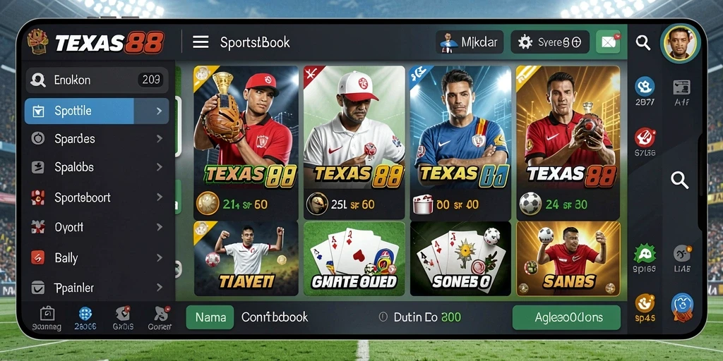 Screenshot utama TEXAS88 menampilkan antarmuka taruhan olahraga yang menarik.